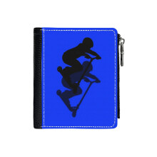 (Scooter Boy - Stunt Scooter Rider #5_1049) Men's Women PU Leather Wallets Compact Bifold with Zipper & Multiple Card Coins Slots Black Stylish Durable Graphic Design Print for Girl Boys