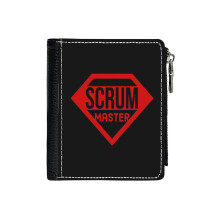 (Scrum Master_6780) Men's Women PU Leather Wallets Compact Bifold with Zipper & Multiple Card Coins Slots Black Stylish Durable Graphic Design Print for Girl Boys
