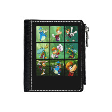 (Retro Rayman Characters Squares_5591) Men's Women PU Leather Wallets Compact Bifold with Zipper & Multiple Card Coins Slots Black Stylish Durable Graphic Design Print for Girl Boys