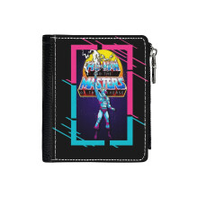 (Retro He-man_3411) Men's Women PU Leather Wallets Compact Bifold with Zipper & Multiple Card Coins Slots Black Stylish Durable Graphic Design Print for Girl Boys