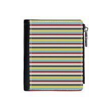 (Retro Vintage Stripe Pattern From The 70s_4835) Men's Women PU Leather Wallets Compact Bifold with Zipper & Multiple Card Coins Slots Black Stylish Durable Graphic Design Print for Girl Boys