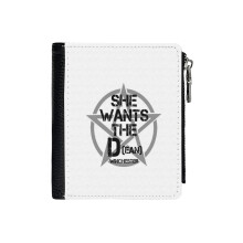 (She Wants The D(ean)_998) Men's Women PU Leather Wallets Compact Bifold with Zipper & Multiple Card Coins Slots Black Stylish Durable Graphic Design Print for Girl Boys