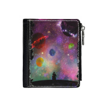 (Sheith - Stargazing_2487) Men's Women PU Leather Wallets Compact Bifold with Zipper & Multiple Card Coins Slots Black Stylish Durable Graphic Design Print for Girl Boys