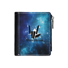 (Share The Love Universe Tye Dye Tie Die_7585) Men's Women PU Leather Wallets Compact Bifold with Zipper & Multiple Card Coins Slots Black Stylish Durable Graphic Design Print for Girl Boys