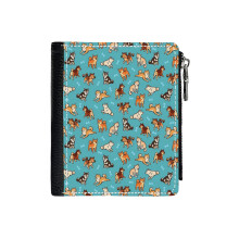 (Shibes In Blue_615) Men's Women PU Leather Wallets Compact Bifold with Zipper & Multiple Card Coins Slots Black Stylish Durable Graphic Design Print for Girl Boys