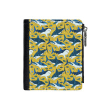 (Sharks On Mustard _437) Men's Women PU Leather Wallets Compact Bifold with Zipper & Multiple Card Coins Slots Black Stylish Durable Graphic Design Print for Girl Boys