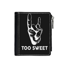 (Too Sweet_2284) Men's Women PU Leather Wallets Compact Bifold with Zipper & Multiple Card Coins Slots Black Stylish Durable Graphic Design Print for Girl Boys