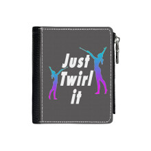 (Top Fun Baton Twirling Just Twirl It Gift Design_3559) Men's Women PU Leather Wallets Compact Bifold with Zipper & Multiple Card Coins Slots Black Stylish Durable Graphic Design Print for Girl Boys