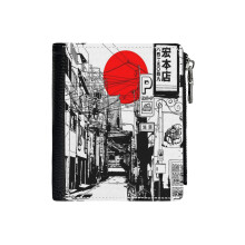 (Tokyo Street Sunrise_1156) Men's Women PU Leather Wallets Compact Bifold with Zipper & Multiple Card Coins Slots Black Stylish Durable Graphic Design Print for Girl Boys