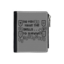 (Tomb Skills_134) Men's Women PU Leather Wallets Compact Bifold with Zipper & Multiple Card Coins Slots Black Stylish Durable Graphic Design Print for Girl Boys