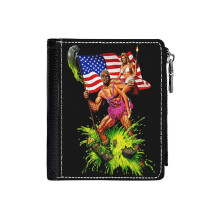 (Toic Love_4246) Men's Women PU Leather Wallets Compact Bifold with Zipper & Multiple Card Coins Slots Black Stylish Durable Graphic Design Print for Girl Boys