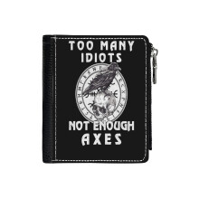 (Too Many Idiots Not Enough Axes Viking_5918) Men's Women PU Leather Wallets Compact Bifold with Zipper & Multiple Card Coins Slots Black Stylish Durable Graphic Design Print for Girl Boys
