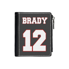 (Tom Brady_6956) Men's Women PU Leather Wallets Compact Bifold with Zipper & Multiple Card Coins Slots Black Stylish Durable Graphic Design Print for Girl Boys
