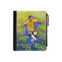 (Ronaldinho Art_7119) Men's Women PU Leather Wallets Compact Bifold with Zipper & Multiple Card Coins Slots Black Stylish Durable Graphic Design Print for Girl Boys