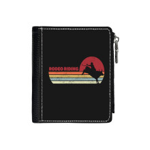 (Rodeo Riding Silhouette Retro Vintage Style – Gift For Rodeo Riding Lovers_4976) Men's Women PU Leather Wallets Compact Bifold with Zipper & Multiple Card Coins Slots Black Stylish Durable Graphic Design Print for Girl Boys