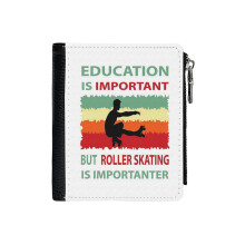 (Roller Skating_3136) Men's Women PU Leather Wallets Compact Bifold with Zipper & Multiple Card Coins Slots Black Stylish Durable Graphic Design Print for Girl Boys