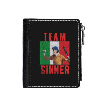 (Team Sinner_1733) Men's Women PU Leather Wallets Compact Bifold with Zipper & Multiple Card Coins Slots Black Stylish Durable Graphic Design Print for Girl Boys