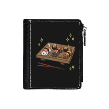 (Sushi Cats_1964) Men's Women PU Leather Wallets Compact Bifold with Zipper & Multiple Card Coins Slots Black Stylish Durable Graphic Design Print for Girl Boys