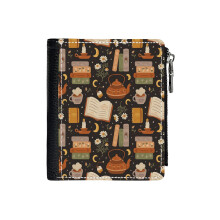 (Sweet Bookish Dreams_1692) Men's Women PU Leather Wallets Compact Bifold with Zipper & Multiple Card Coins Slots Black Stylish Durable Graphic Design Print for Girl Boys