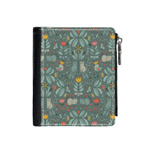 (Swedish Folk Cats_1871) Men's Women PU Leather Wallets Compact Bifold with Zipper & Multiple Card Coins Slots Black Stylish Durable Graphic Design Print for Girl Boys
