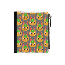(Tangy Icon_5553) Men's Women PU Leather Wallets Compact Bifold with Zipper & Multiple Card Coins Slots Black Stylish Durable Graphic Design Print for Girl Boys