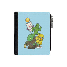 (Team Final Fantasy_3695) Men's Women PU Leather Wallets Compact Bifold with Zipper & Multiple Card Coins Slots Black Stylish Durable Graphic Design Print for Girl Boys