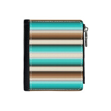(Teal, Brown And Navajo White Southwest Serape Blanket Stripes_7791) Men's Women PU Leather Wallets Compact Bifold with Zipper & Multiple Card Coins Slots Black Stylish Durable Graphic Design Print for Girl Boys