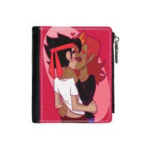 (Spicynoodles Kiss_4770) Men's Women PU Leather Wallets Compact Bifold with Zipper & Multiple Card Coins Slots Black Stylish Durable Graphic Design Print for Girl Boys