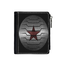 (Winter Soldier Star_2832) Men's Women PU Leather Wallets Compact Bifold with Zipper & Multiple Card Coins Slots Black Stylish Durable Graphic Design Print for Girl Boys