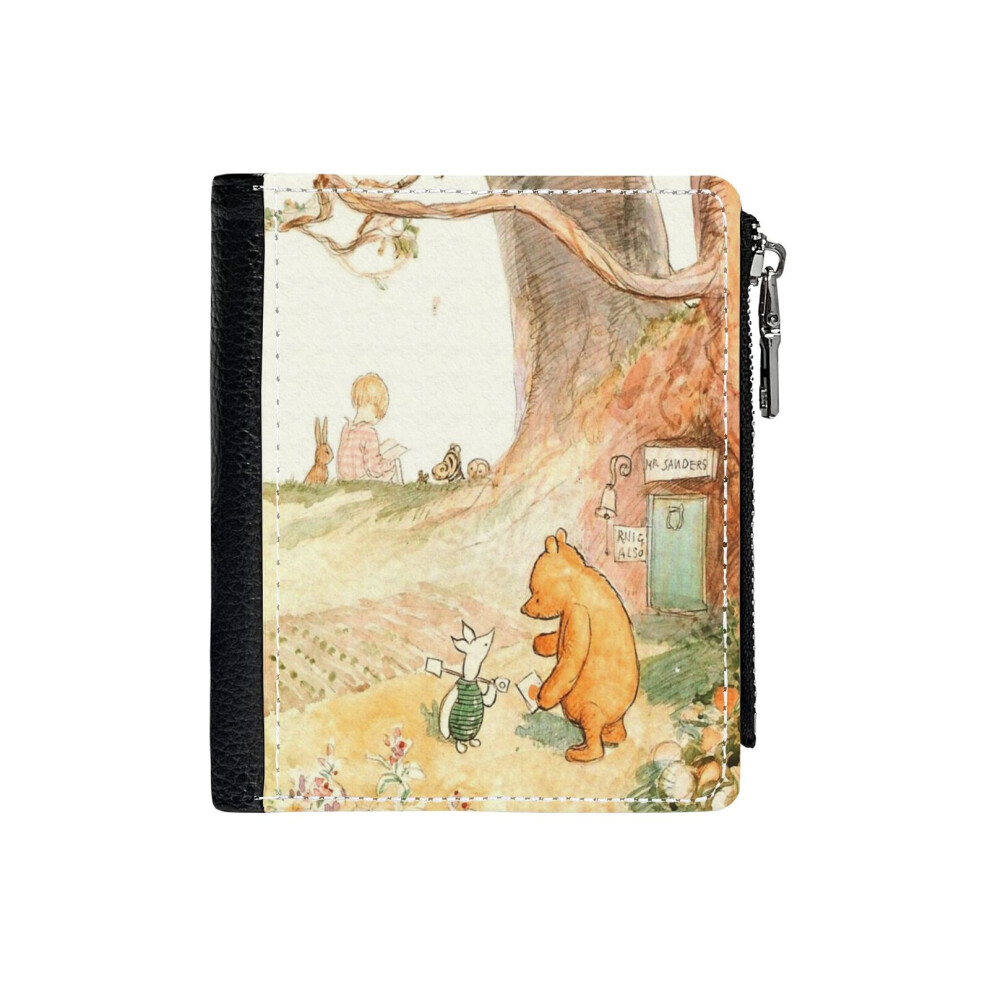 Bearlad (Winnie The Pooh - Friends Forever_3380) Men's Women Pu Leather Wallets Compact Bifold With Zipper & Multiple Card Coins Slots Black Stylish Durable G