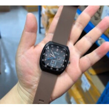 (Black-framed coffee watch strap) Fashionable and trendy silicone strap quartz watch, oval dial wristwatch, simple and versatile, casual quartz watch
