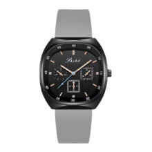 (Black frame and grey strap) Fashionable and trendy silicone strap quartz watch, oval dial wristwatch, simple and versatile, casual quartz watch