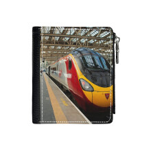 (Glasgow Pendolino_851) Men's Women PU Leather Wallets Compact Bifold with Zipper & Multiple Card Coins Slots Black Stylish Durable Graphic Design Print for Girl Boys