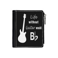 (Gitarre Life Without Guitar_1710) Men's Women PU Leather Wallets Compact Bifold with Zipper & Multiple Card Coins Slots Black Stylish Durable Graphic Design Print for Girl Boys