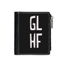 (GL HF_3514) Men's Women PU Leather Wallets Compact Bifold with Zipper & Multiple Card Coins Slots Black Stylish Durable Graphic Design Print for Girl Boys