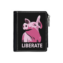(Liberate (Pig, No Background, Electric Pink)_3083) Men's Women PU Leather Wallets Compact Bifold with Zipper & Multiple Card Coins Slots Black Stylish Durable Graphic Design Print for Girl Boys