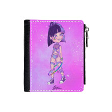 (Light Chibi Raver Saturn_5398) Men's Women PU Leather Wallets Compact Bifold with Zipper & Multiple Card Coins Slots Black Stylish Durable Graphic Design Print for Girl Boys