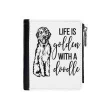 (Life Is Golden With A Doodle_5931) Men's Women PU Leather Wallets Compact Bifold with Zipper & Multiple Card Coins Slots Black Stylish Durable Graphic Design Print for Girl Boys