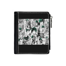 (My Hero Academia Deku Manga Collage_1) Men's Women PU Leather Wallets Compact Bifold with Zipper & Multiple Card Coins Slots Black Stylish Durable Graphic Design Print for Girl Boys