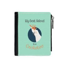 (My Best Friend Is A Cockatoo_5188) Men's Women PU Leather Wallets Compact Bifold with Zipper & Multiple Card Coins Slots Black Stylish Durable Graphic Design Print for Girl Boys