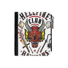 (Hellfire Club Vintage_1535) Men's Women PU Leather Wallets Compact Bifold with Zipper & Multiple Card Coins Slots Black Stylish Durable Graphic Design Print for Girl Boys