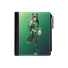 (My Hero Academia, Froppy_379) Men's Women PU Leather Wallets Compact Bifold with Zipper & Multiple Card Coins Slots Black Stylish Durable Graphic Design Print for Girl Boys