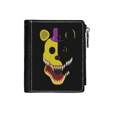 (FredBear Five Nights At Freddy's FNAF_3480) Men's Women PU Leather Wallets Compact Bifold with Zipper & Multiple Card Coins Slots Black Stylish Durable Graphic Design Print for Girl Boys