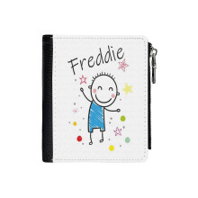 (Freddie_1331) Men's Women PU Leather Wallets Compact Bifold with Zipper & Multiple Card Coins Slots Black Stylish Durable Graphic Design Print for Girl Boys