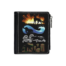 (Four Elements, Four Cats_7649) Men's Women PU Leather Wallets Compact Bifold with Zipper & Multiple Card Coins Slots Black Stylish Durable Graphic Design Print for Girl Boys