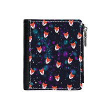 (Foxes Bag_5750) Men's Women PU Leather Wallets Compact Bifold with Zipper & Multiple Card Coins Slots Black Stylish Durable Graphic Design Print for Girl Boys