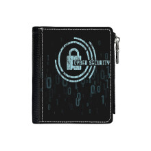 (Cyber Security_93) Men's Women PU Leather Wallets Compact Bifold with Zipper & Multiple Card Coins Slots Black Stylish Durable Graphic Design Print for Girl Boys