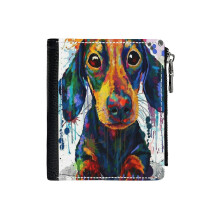(Dachshund Dog Art_1889) Men's Women PU Leather Wallets Compact Bifold with Zipper & Multiple Card Coins Slots Black Stylish Durable Graphic Design Print for Girl Boys