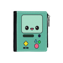 (Kawaii Adventure Time BMO_119) Men's Women PU Leather Wallets Compact Bifold with Zipper & Multiple Card Coins Slots Black Stylish Durable Graphic Design Print for Girl Boys