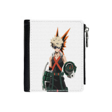 (Katsuki Bakugou_1820) Men's Women PU Leather Wallets Compact Bifold with Zipper & Multiple Card Coins Slots Black Stylish Durable Graphic Design Print for Girl Boys